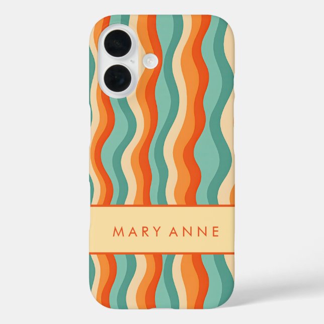 Funda iPhone 16 Elegante rayas verticales onduladas retro (Reverso )