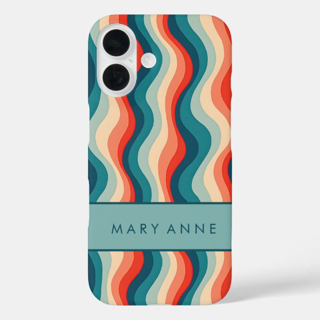 Funda iPhone 16 Elegante rayas verticales onduladas retro (Reverso )