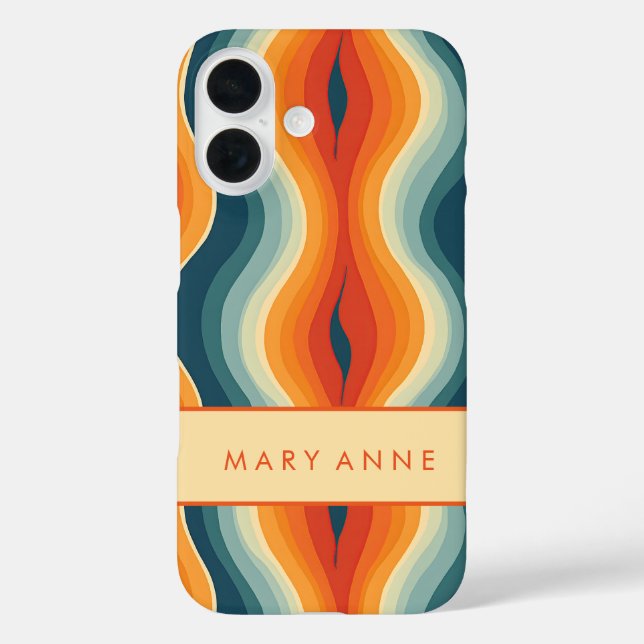 Funda iPhone 16 Elegante rayas verticales onduladas retro (Reverso )
