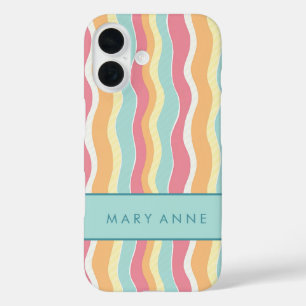 Funda iPhone 16 Elegante rayas verticales onduladas retro