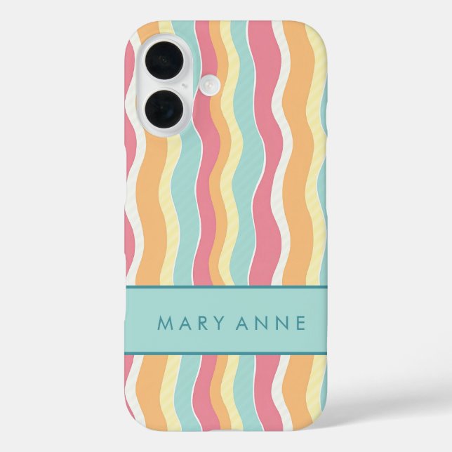 Funda iPhone 16 Elegante rayas verticales onduladas retro (Reverso )