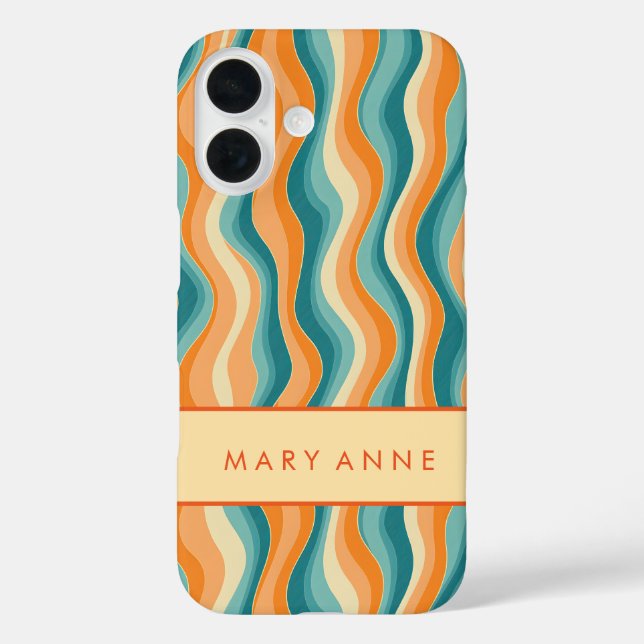 Funda iPhone 16 Elegante rayas verticales onduladas retro (Reverso )