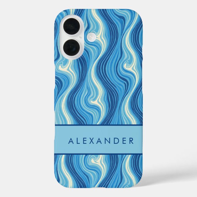 Funda iPhone 16 Elegante rayas verticales onduladas retro (Reverso )