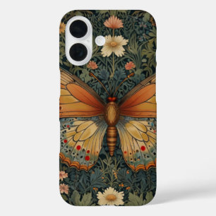 Funda iPhone 16 Elegante retro boho mariposa botánica vegetación