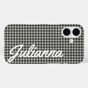 Funda iPhone 16 Elegante Retro Gray Gingham Plaid Personalizado