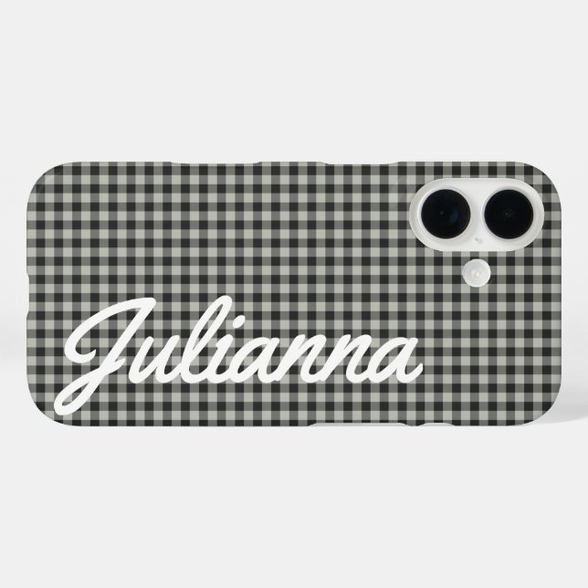 Funda iPhone 16 Elegante Retro Gray Gingham Plaid Personalizado (Reverso (Horizontal))