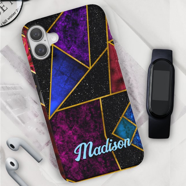 Funda iPhone 16 Elegante rojo violeta giratorio geométrico (Subido por el creador)