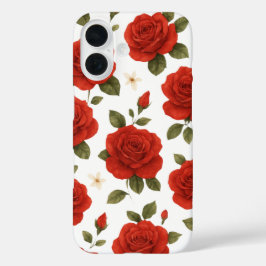 Funda iPhone 16 Elegante rosa roja y acuarela jazmín blanco Floral