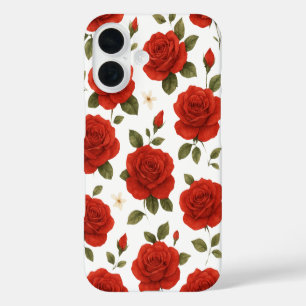 Funda iPhone 16 Elegante rosa roja y acuarela jazmín blanco Floral