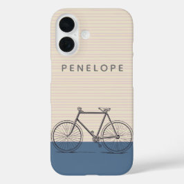 Funda iPhone 16 Elegante Rubor de dibujo en bicicleta y azul perso