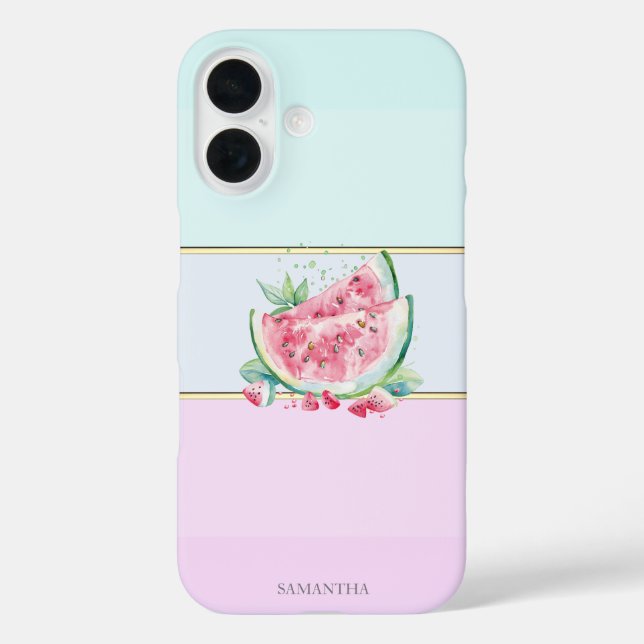 Funda iPhone 16 Elegante sandía rayada moderna (Reverso )