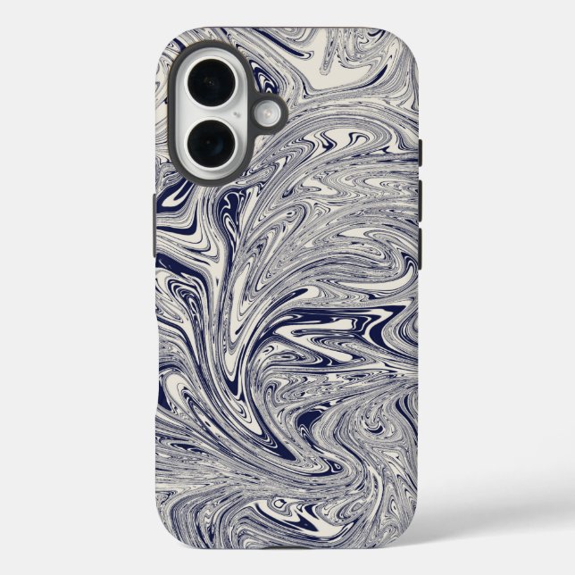 Funda iPhone 16 Elegante Swift De Mármol Azul Y Blanco (Reverso )