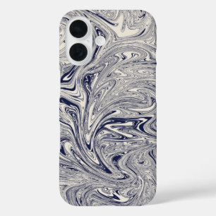 Funda iPhone 16 Elegante Swift De Mármol Azul Y Blanco