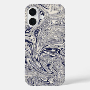 Funda iPhone 16 Elegante Swift De Mármol Azul Y Blanco