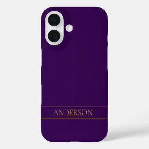 Funda iPhone 16 Elegante Texto Personalizable Oro & Púrpura Inte