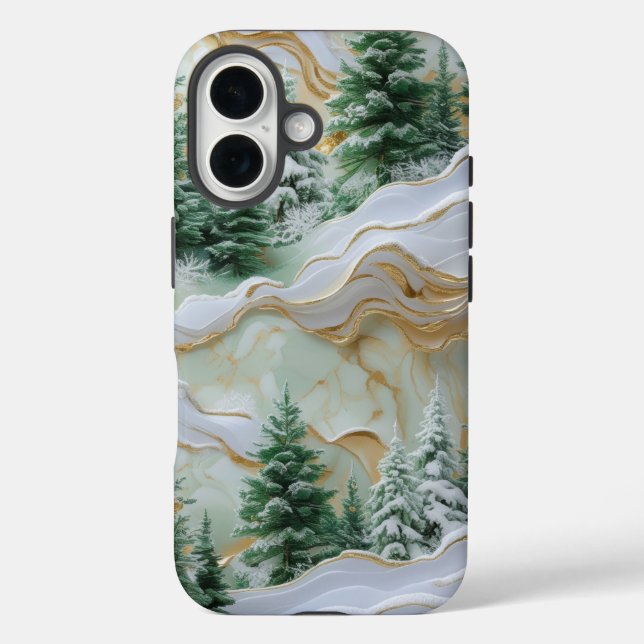 Funda iPhone 16 Elegante tierra de invierno con árboles cubiertos  (Reverso )