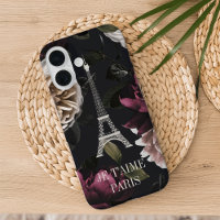 Elegante Torre Eiffel de París floral oscura