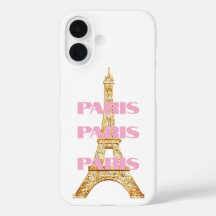 Funda iPhone 16 Elegante Torre Eiffel parisina en rosa