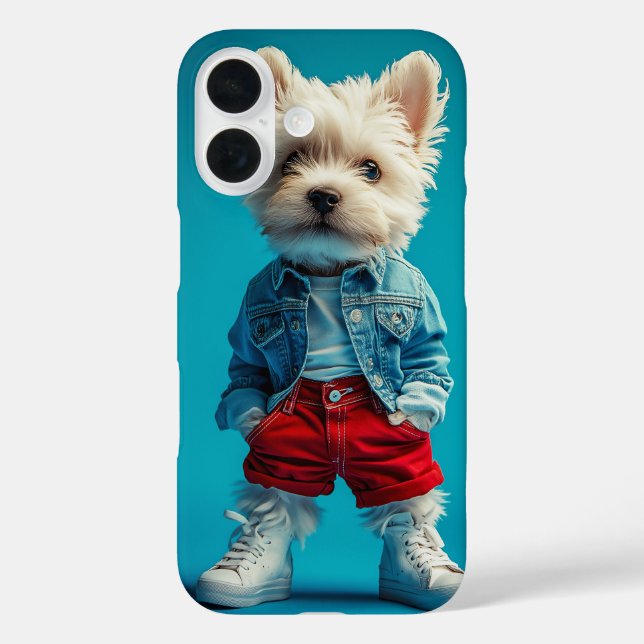 Funda iPhone 16 Elegante Westin Pup en Denim y Sneakers (Reverso )