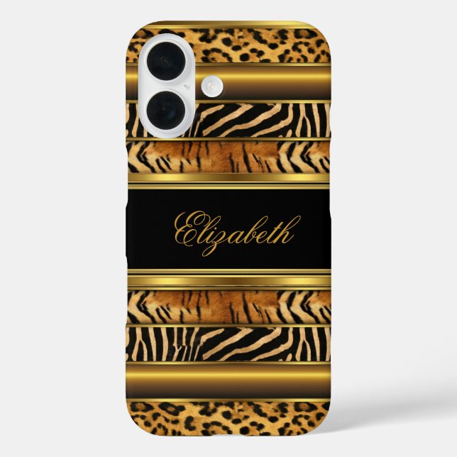 Funda iPhone 16 Elegante y sofisticada mezcla de estampado animal  (Reverso )
