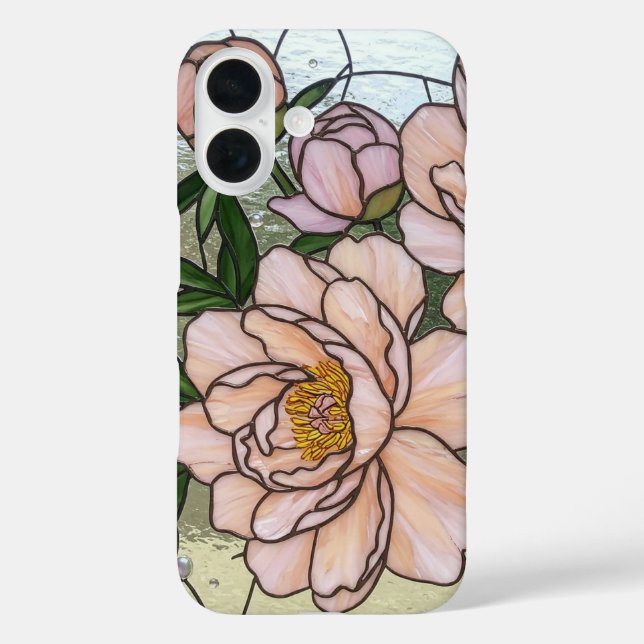 Funda iPhone 16 Elegantes Peonies Rosa Ilusión De Vidrio Manchado (Reverso )