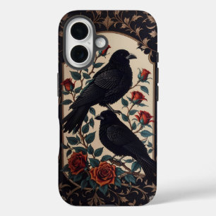 Funda iPhone 16 Elegantes Ravens Góticas Con Rosas