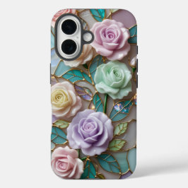 Funda iPhone 16 Elegantes Rosas de vidrio manchado con suaves tono