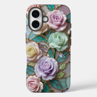 Funda iPhone 16 Elegantes Rosas de vidrio manchado con suaves tono