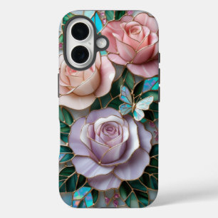 Funda iPhone 16 Elegantes rosas rosadas de Rubor en arte de vidrio