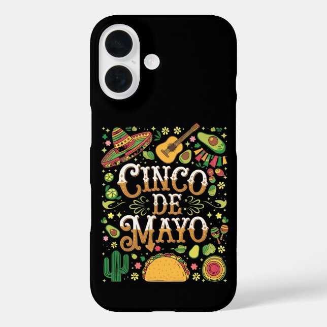 Funda iPhone 16 Elementos Divertidos de Fiesta para el Cinco De Ma (Reverso )