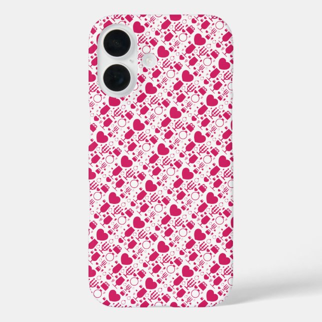 Funda iPhone 16 elementos patrones día de San Valentín (Reverso )