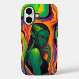 Funda iPhone 16 Elf psicodélico en olas de lava neón