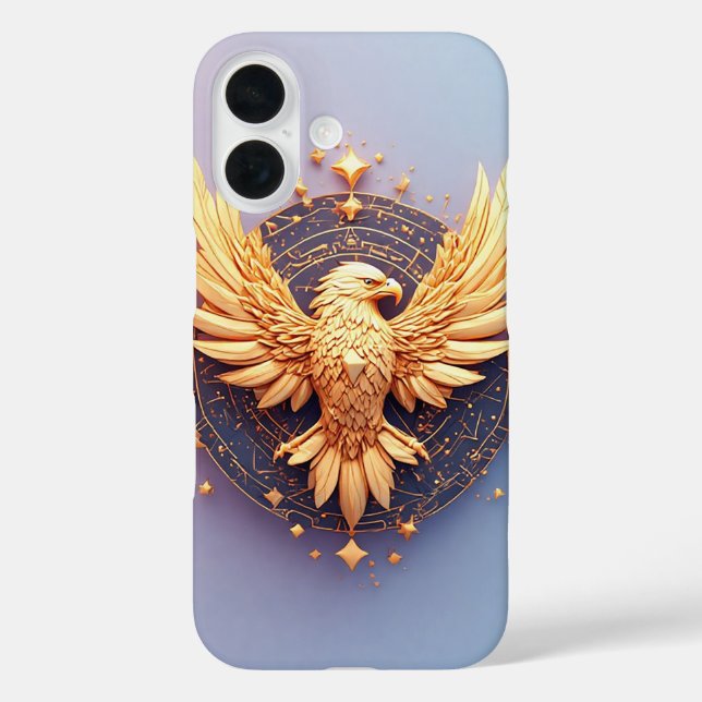 Funda iPhone 16 Emblema de Águila Dorada con Estrellas Decorativas (Reverso )