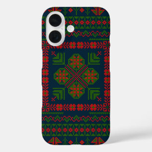 Funda iPhone 16 Embroideric palestino Tatreez color verde rojo 5 P