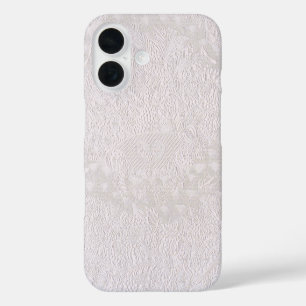 Funda iPhone 16 Encaje Decorativo Rosa Sobre Blanco