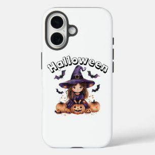 Funda iPhone 16 Encantadora decoración de Halloween de Chica Brujo
