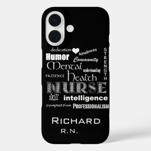 Funda iPhone 16 Enfermeras/atributos de salud mental/negro carbón