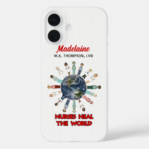 Funda iPhone 16 Enfermeras con nombre personalizado curan el mundo