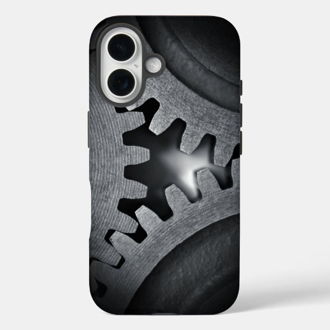 Funda iPhone 16 Engranajes mecánicos entrelazados Steampunk (Reverso )