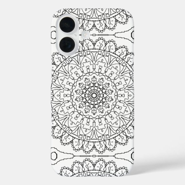 Funda iPhone 16 Enorme negro y blanco Mandala Zen Buda Geométrico (Reverso )