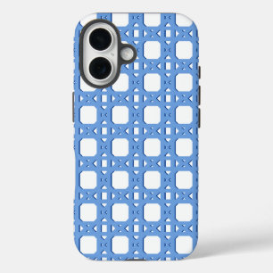 Funda iPhone 16 Enrejado de caña Chinoiserie en porcelana azul