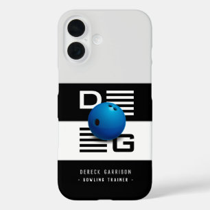 Funda iPhone 16 Entrenador profesional de bolos   Iniciales Azul p