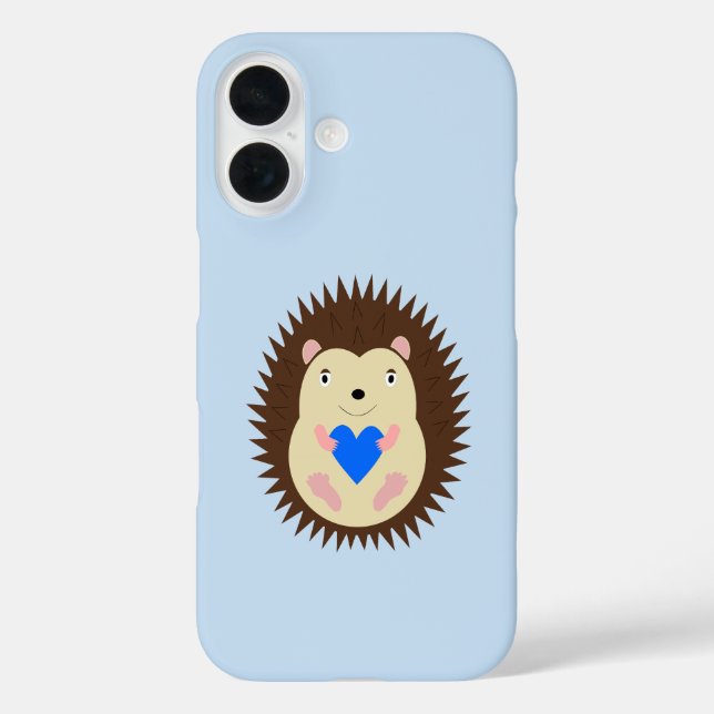 Funda iPhone 16 Erizo Corazón Azul Niño (Reverso )