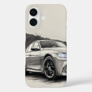 Funda iPhone 16 Esbozo de rendimiento monocromo - BMW