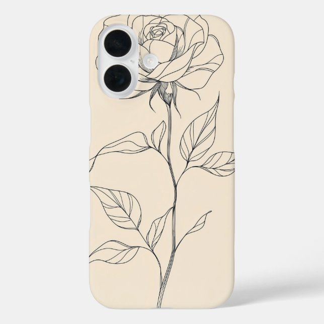 Funda iPhone 16 Esbozo de Rosa de época (Reverso )