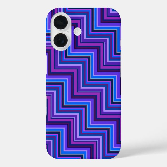 Funda iPhone 16 Escaleras de rayas azules y moradas (Reverso )