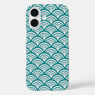 Funda iPhone 16 Escama de vieira retro arco teal