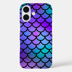 Funda iPhone 16 Escamas de Sirena Azul Rosa Morado Verde Azul Pez 