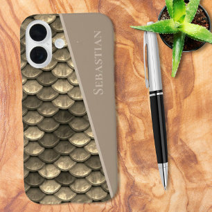 Funda iPhone 16 Escamas metálicas falsas de nombre personalizado S