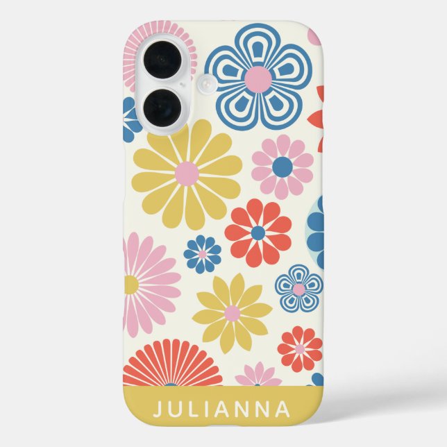 Funda iPhone 16 Escándalo moderno lindo Boho Flor folclórica perso (Reverso )